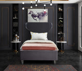 Ghost Acrylic Contemporary Bed with Plush Upholstered Rails, Curved Headboard & Slats Included