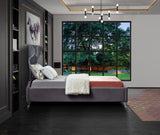 Ghost Acrylic Contemporary Bed with Plush Upholstered Rails, Curved Headboard & Slats Included