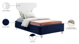 Ghost Acrylic Contemporary Bed with Plush Upholstered Rails, Curved Headboard & Slats Included