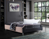 Ghost Acrylic Contemporary Bed with Plush Upholstered Rails, Curved Headboard & Slats Included