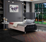 Ghost Acrylic Contemporary Bed with Plush Upholstered Rails, Curved Headboard & Slats Included