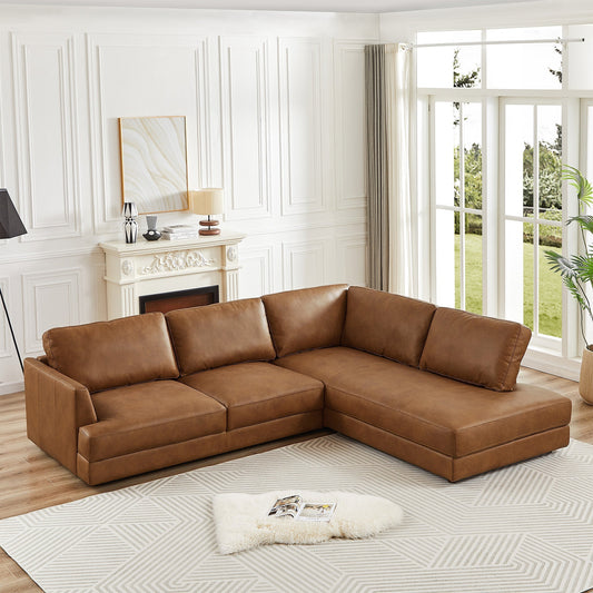 Glander Cognac Leather Sectional Sofa Right Facing