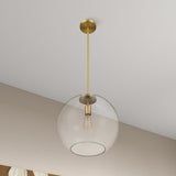Gleam Single Light Pendant Lamp With Clear Globe Glass - Satin Brass