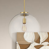 Gleam Single Light Pendant Lamp With Clear Globe Glass - Satin Brass