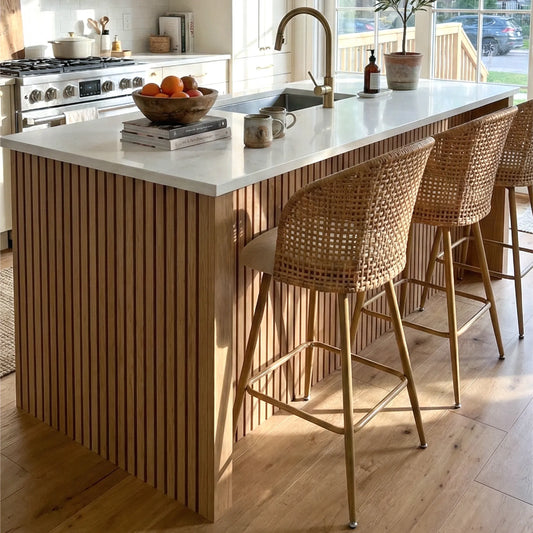 Grasse 29" Beige Rattan Upholstered Bar Stool (Set of 4)