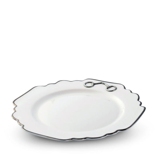 Pewter Bit Bone China Scallop Dinner Plate Platinum Rim