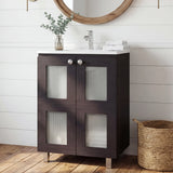 Haysi Bathroom Vanity Cabinet with 2 frosted glass Doors, Resin Sink and 2 Interior Shelves Cabinet, Compact Vintage and Modern Bathroom Vanity