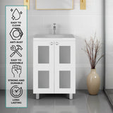 Haysi Bathroom Vanity Cabinet with 2 frosted glass Doors, Resin Sink and 2 Interior Shelves Cabinet, Compact Vintage and Modern Bathroom Vanity
