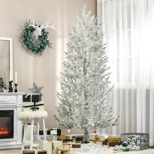 HOMCOM 7 Foot Snow Flocked Artificial Christmas Tree with 240 Fir Realistic Branches, Auto Open, Green