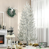 HOMCOM 7 Foot Snow Flocked Artificial Christmas Tree with 240 Fir Realistic Branches, Auto Open, Green