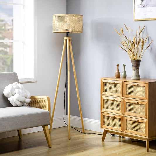 Easyshift™ Tripod Floor Lamp with Rattan Shade