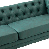 Capsa 84″ Vegan Leather Tufted Sofa – Mid-Century Glam, Durable & Breathable