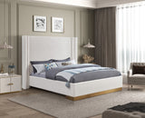 Halton Contemporary Bed with Stylish Brushed Gold Base and Luxurious Boucle Fabric Design