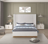 Halton Contemporary Bed with Stylish Brushed Gold Base and Luxurious Boucle Fabric Design
