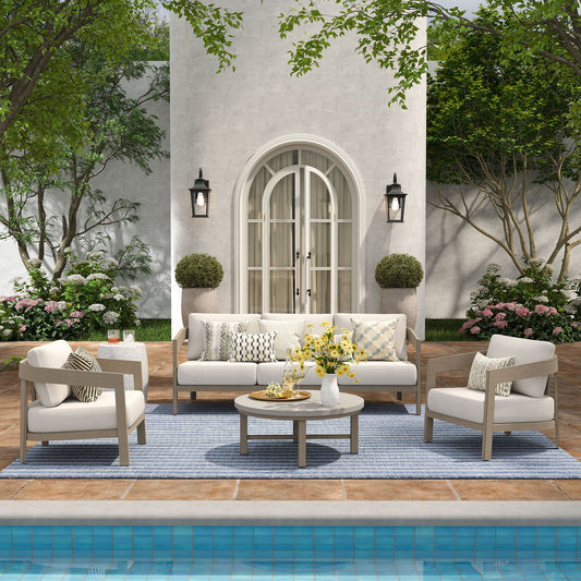 Harmonti 4-Piece Patio Conversation Set with Composite Concrete Round Coffee Tables