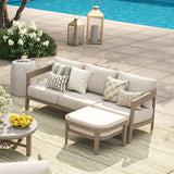 Harmonti 6 Pieces Teak Finish Aluminum Patio Swivel Furniture Set With Ottoman