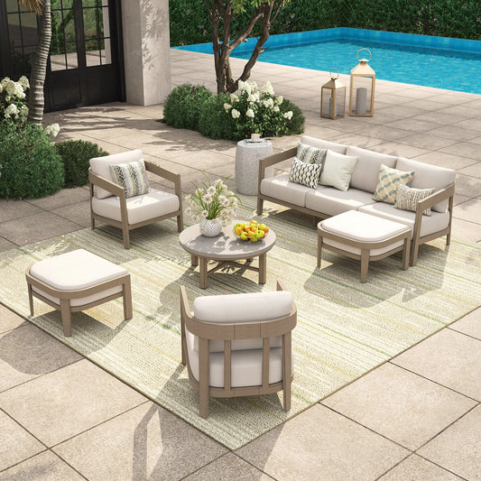 Harmonti 6-Piece Patio Conversation Set with Composite Concrete Round Coffee Tables