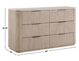 Henry 65″ 6-Drawer Reeded Dresser, Tan Finish