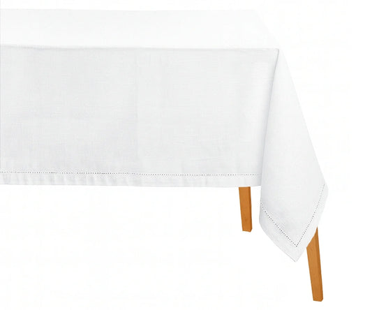 Cotton Linen Tablecloth - White Hemstitched