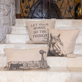 Burlap Horse Head Throw Pillow, 22x22