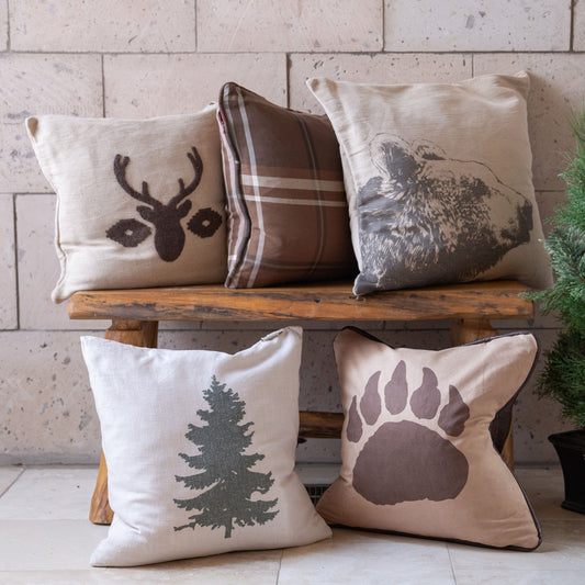 Aztec Deer Bust Embroidered Burlap Throw Pillow