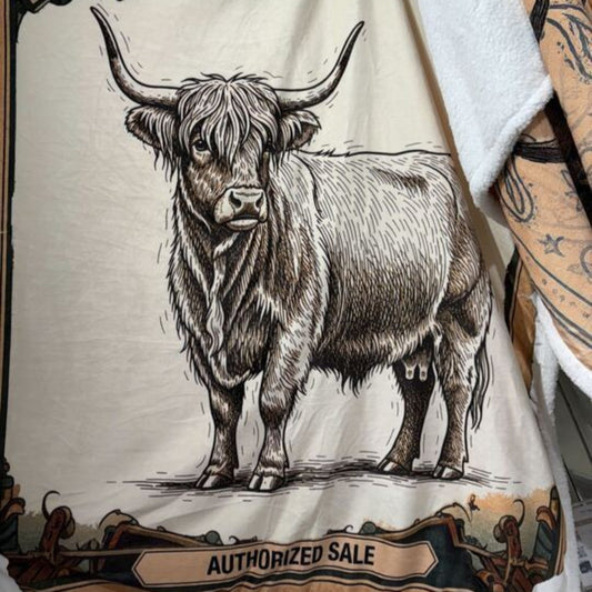 Highland Cow Campfire Sherpa Throw, 6 MOQ