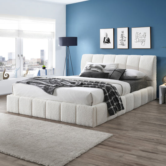 Hilar White Boucle Platform Bed King Size