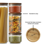 Holden 7-Piece Stackable Glass Storage Canister Set with Wood Lids