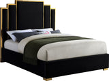 Hugo Contemporary Velvet Bed with Gold Metal Frame - Elegant Design for Regal Bedroom Style