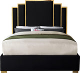 Hugo Contemporary Velvet Bed with Gold Metal Frame - Elegant Design for Regal Bedroom Style