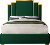 Hugo Contemporary Velvet Bed with Gold Metal Frame - Elegant Design for Regal Bedroom Style