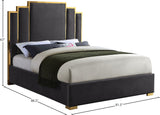 Hugo Contemporary Velvet Bed with Gold Metal Frame - Elegant Design for Regal Bedroom Style