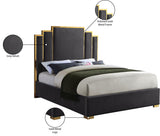 Hugo Contemporary Velvet Bed with Gold Metal Frame - Elegant Design for Regal Bedroom Style