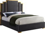 Hugo Contemporary Velvet Bed with Gold Metal Frame - Elegant Design for Regal Bedroom Style