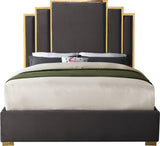 Hugo Contemporary Velvet Bed with Gold Metal Frame - Elegant Design for Regal Bedroom Style