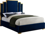 Hugo Contemporary Velvet Bed with Gold Metal Frame - Elegant Design for Regal Bedroom Style