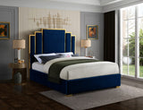 Hugo Contemporary Velvet Bed with Gold Metal Frame - Elegant Design for Regal Bedroom Style