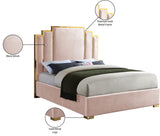 Hugo Contemporary Velvet Bed with Gold Metal Frame - Elegant Design for Regal Bedroom Style