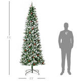 HOMCOM 7.5ft Pre-Lit Snow-Dipped Artificial Christmas Tree with Realistic Branches, 350 LED Lights, Pine Cones, Red Berries and 1075 Tips