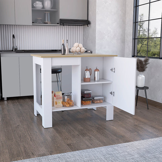 Tuhome Atenea Kitchen Island with Single Door Cabinet, Dual Interior Shelves, Open Display Shelf, Spacious Countertop Workspace, Multifunctional Storage Station for Modern Kitchens, Home Cooking and Organization