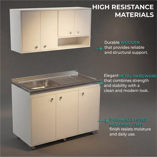 Napoleon Kitchen Cabinet Set for Home Kitchen Storage and Organization, Multi-Unit Cabinet Solution with Clean Design for Pantry and Prep Areas, Modern Style, White Finish