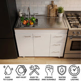 Ferretti Utility Sink Base Cabinet with Stainless Steel Countertop, Three Storage Drawers, Double-Door Cabinet and Integrated Faucet Opening for Modern Kitchen Organization, Prep Convenience and Functional Home Utility