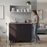 Napoles Utility Sink with Faucet Inclued and Integrated Steel Counter top, Freestanding cabinet with two doors, Metal Handles and Two interior shelves.