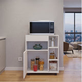 Kaito Microwave Cart and Cabinet, Freestanding Compact Sideboard with One Door Cabinet, Appliance Surface, Three Side Open Shelves and One Open Upper Shelf