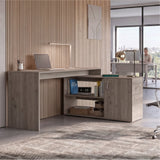 Tuhome Axis Modern L-Shaped Computer Desk with Spacious Work Surface, Open Shelving, Closed Storage Cabinet with Interior Shelves, Contemporary Corner Desk for Home Office Organization and Efficient Work-From-Home Setups