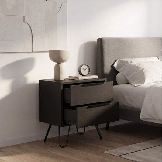 Tuhome Augusta 2 Nightstand with Two Spacious Drawers, Compact Bedroom Storage Cabinet, Modern Functional Bedside Table for Organizing Essentials, Durable Design for Small Spaces, Contemporary Nightstand Solution