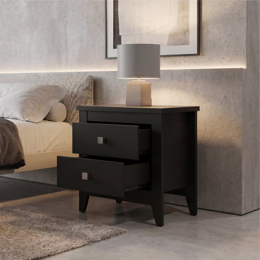 Tuhome Amara 24" Tall Nightstand with 2 Spacious Drawers, Wide Superior Top for Décor Display, Elegant Metal Handles, Classic–Modern Bedroom Storage Solution Offering Style, Functionality and Daily Organization