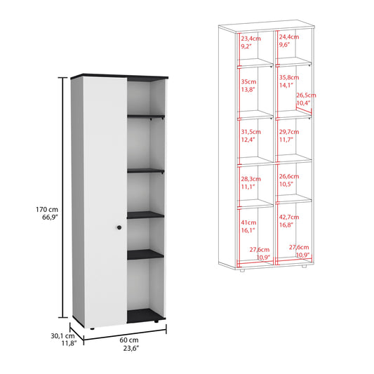 Hoyt Kitchen Pantry Storage Cabinet with Five Interior Shelves, Five Exterior Compartments, Multi-Tier Organization System for Food, Cookware and Household Essentials, Modern Space-Saving Design for Home Kitchens