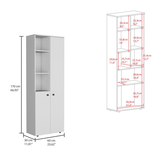 TUHOME Konik 67-Inch High Storage Cabinet Kitchen Pantry with Three Interior Doors, Three Exterior Shelves, Space-Saving Vertical Organization for Food, Utensils and Household Essentials, Modern Multi-Use Storage Unit