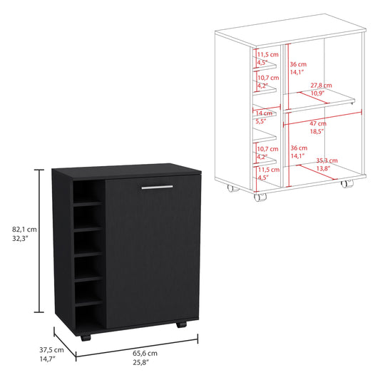 TUHOME Wick Bar Cart with Integrated Wine Storage, Spacious Interior Cabinet, Smooth-Rolling Casters and Expansive Top Platform Offering Mobile Home Entertainment, Modern Organization and Functional Hosting Convenience